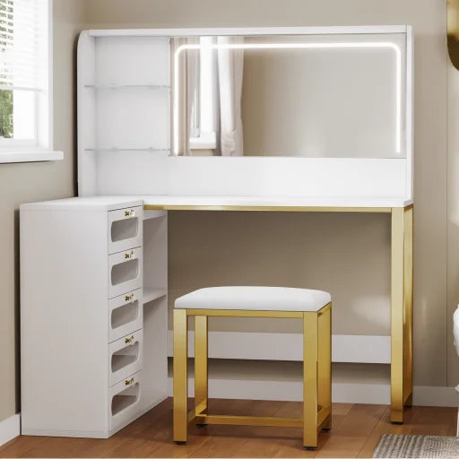 Dressing Table with Mirror and Clear Drawers - White, 120cm