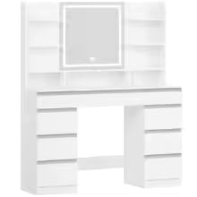 Dressing Table with Mirror and 7 Drawers - White, 108cm