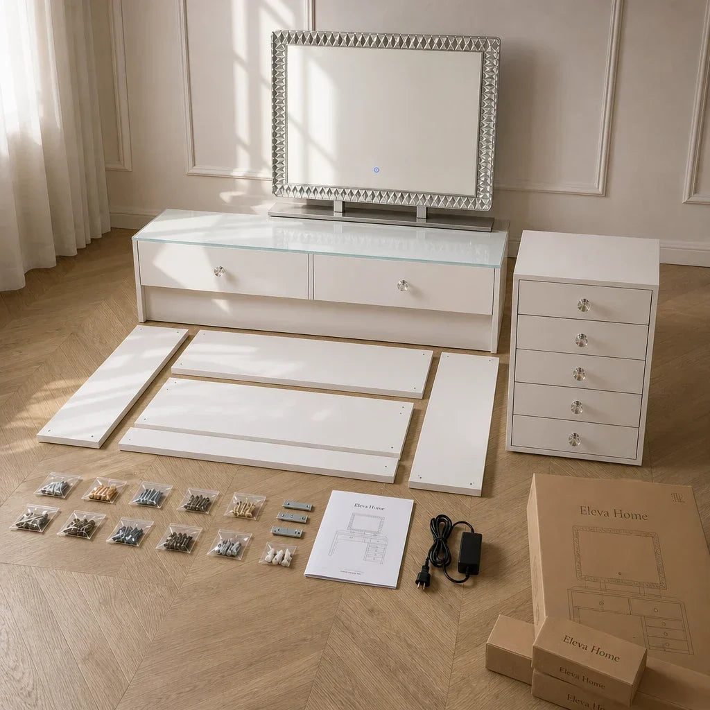 Dressing Table with Mirror 80x60 - White, 120cm