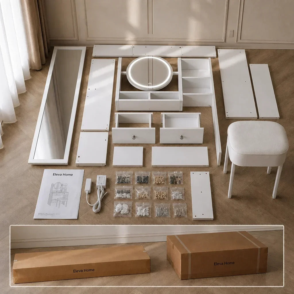 Dressing Table with Mirror and Full Length Mirror - White