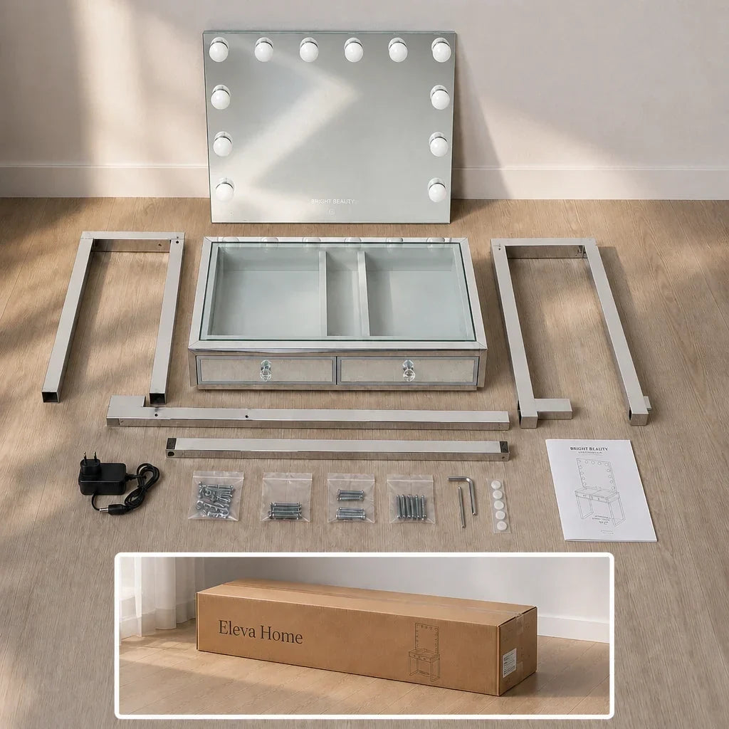 Small Dressing Table with Mirror - Mirrored, Chrome Legs