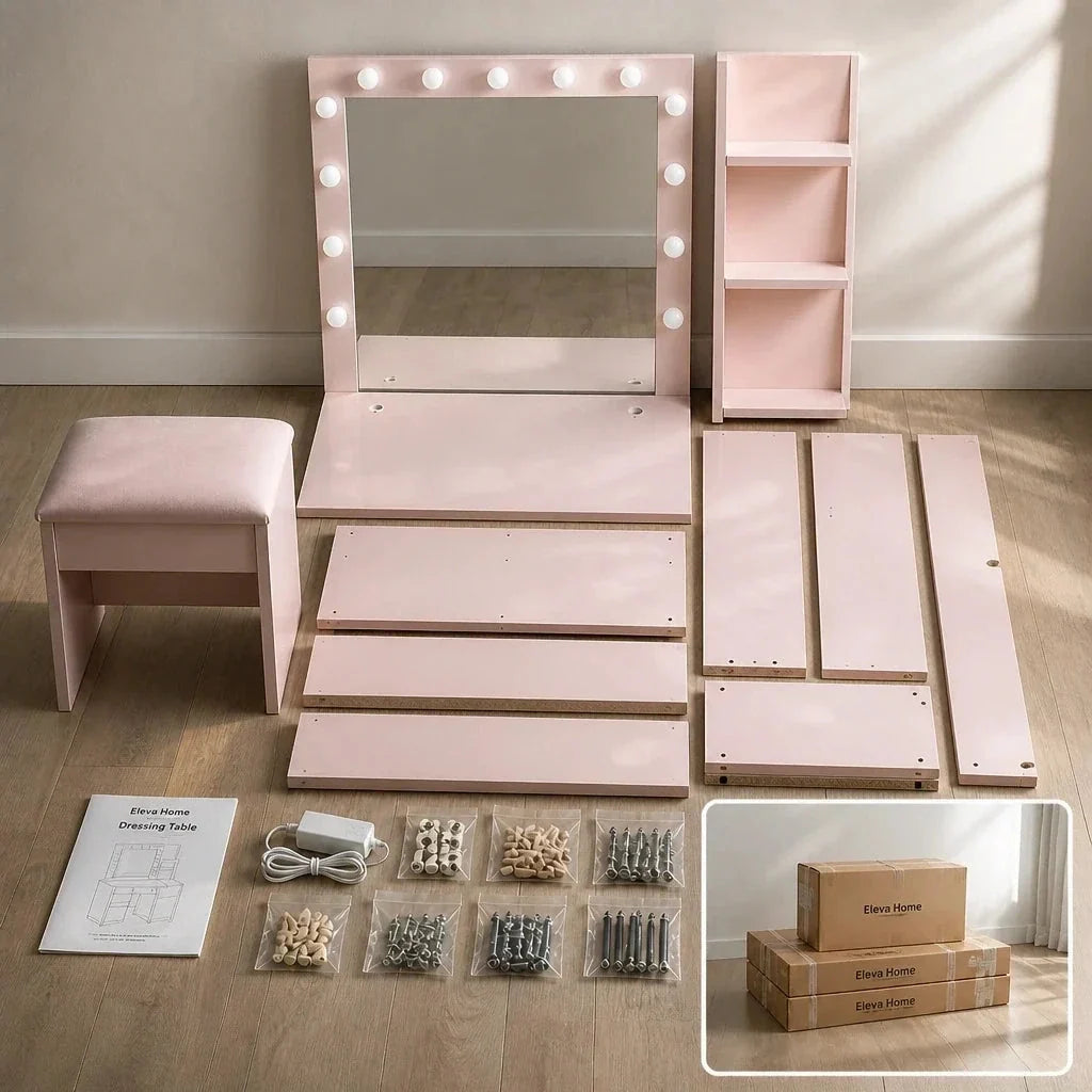 Dressing Table with Hollywood Mirror - Pink, 100cm
