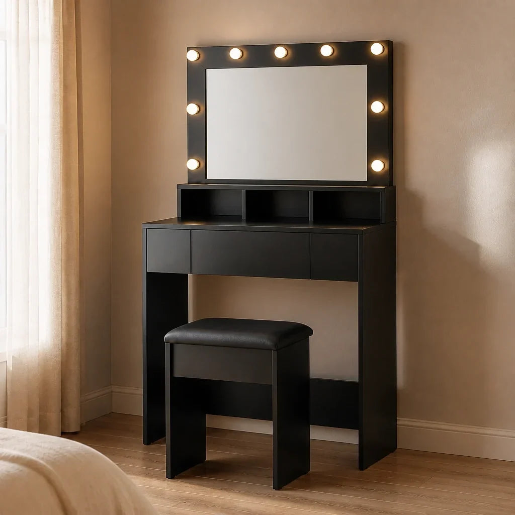 Dressing Table with Hollywood Mirror - Matt Black, 79cm