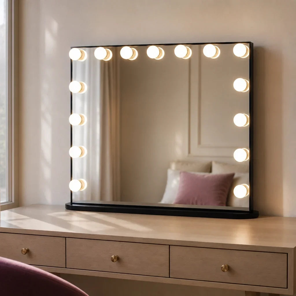 Hollywood Mirror with Bulbs - Large, Black