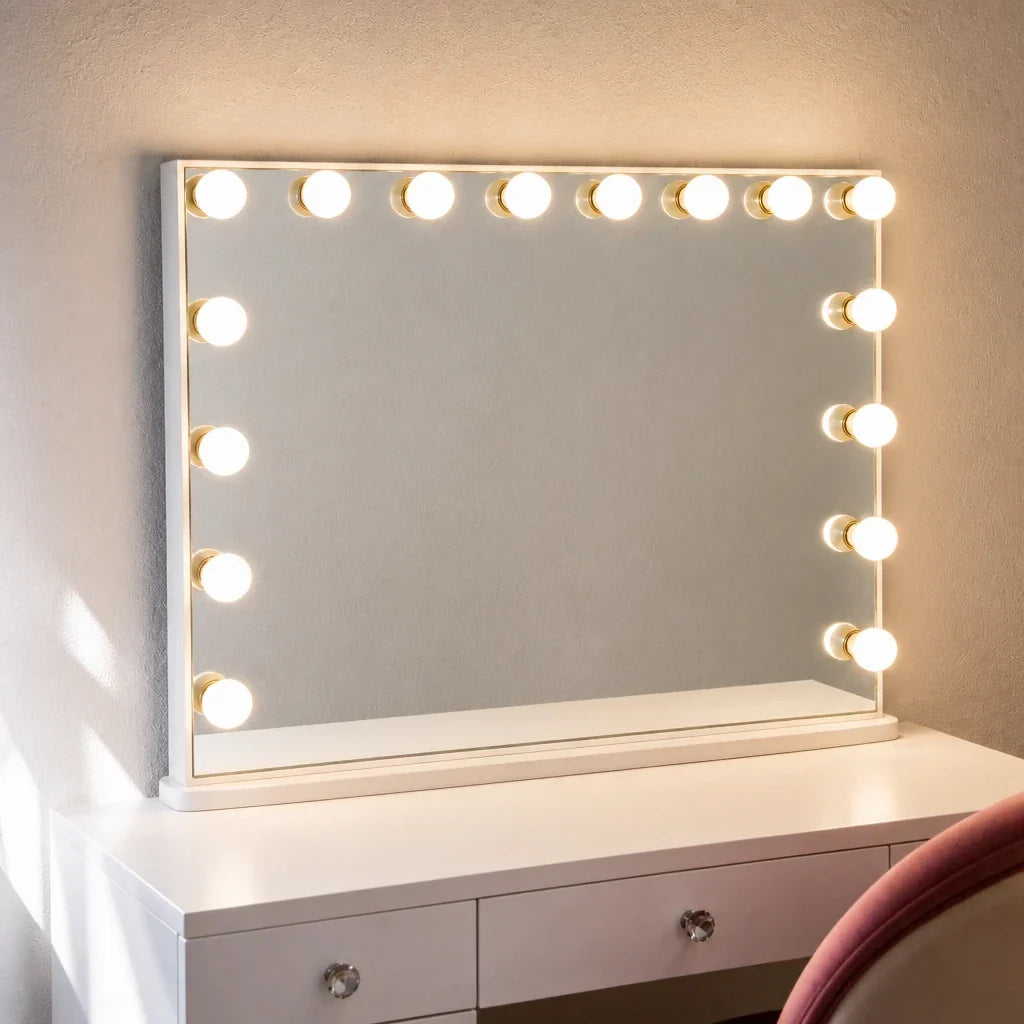 Hollywood Mirror with Bulbs - Large, White