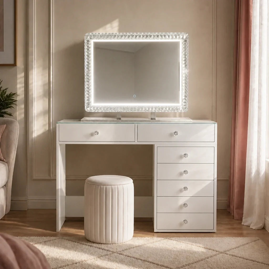 Dressing Table with Mirror 80x60 - White, 120cm