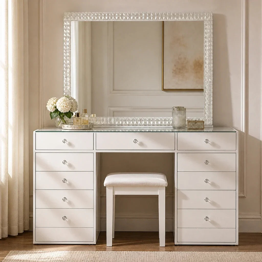 Dressing Table with Mirror 120x80 - White, 150cm