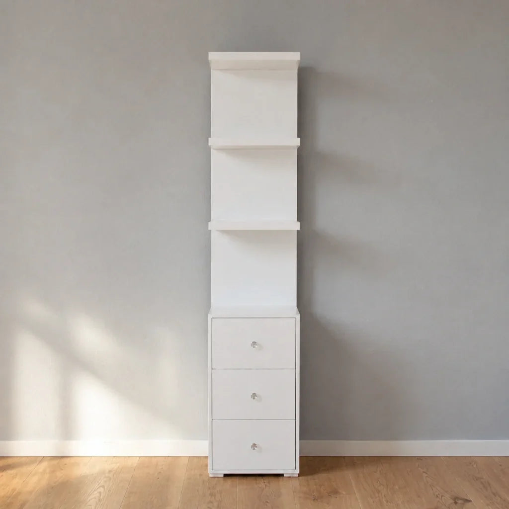 Dressing Table Shelf Unit with 3 Drawers - White