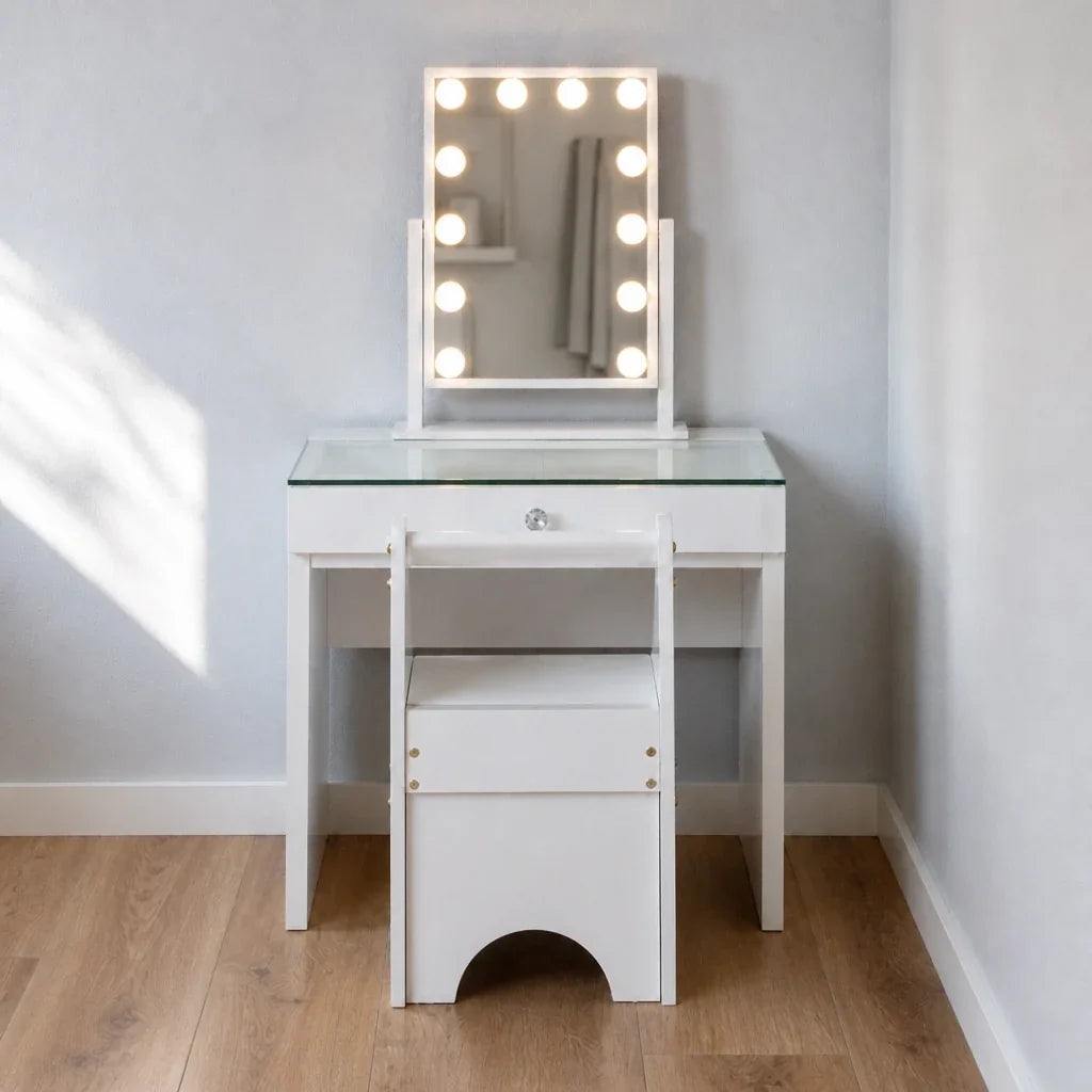 Childrens Dressing Table with Mirror - Glass Top
