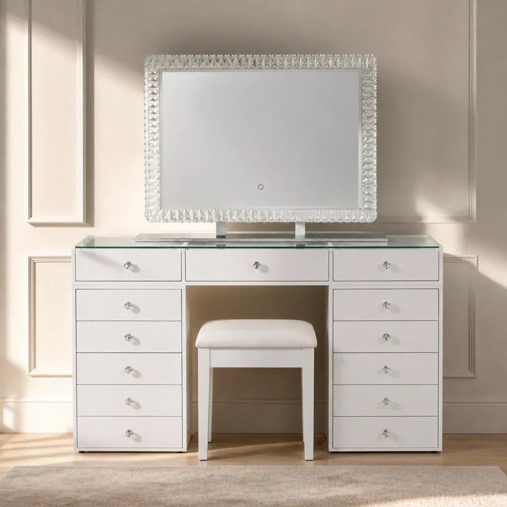 Dressing Table with Mirror 80x60 - White, 150cm