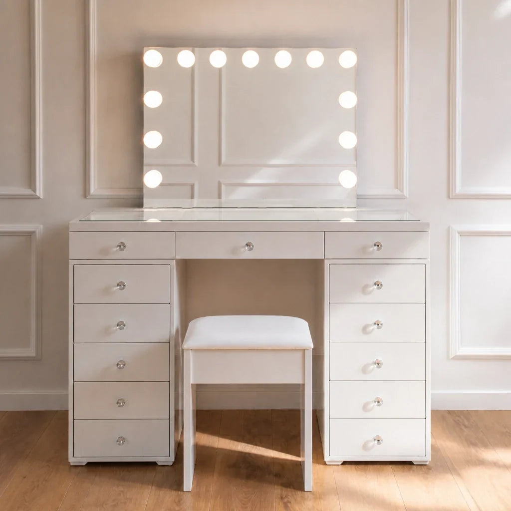 Dressing Table with Mirror and Drawers - White
