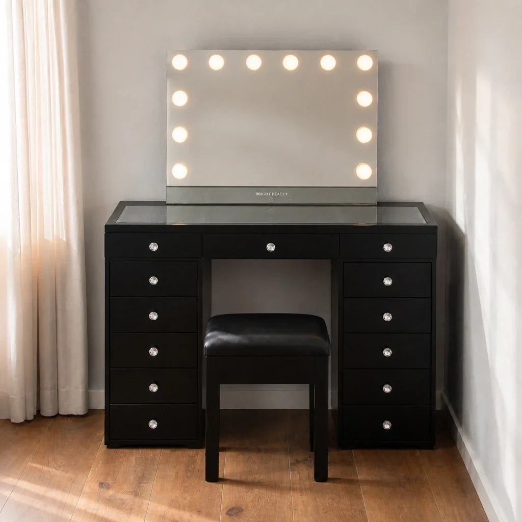 Dressing Table with Mirror and Drawers - Black