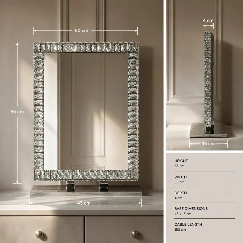 Makeup Mirror with Lights - Crystal Trim, Polished Silver