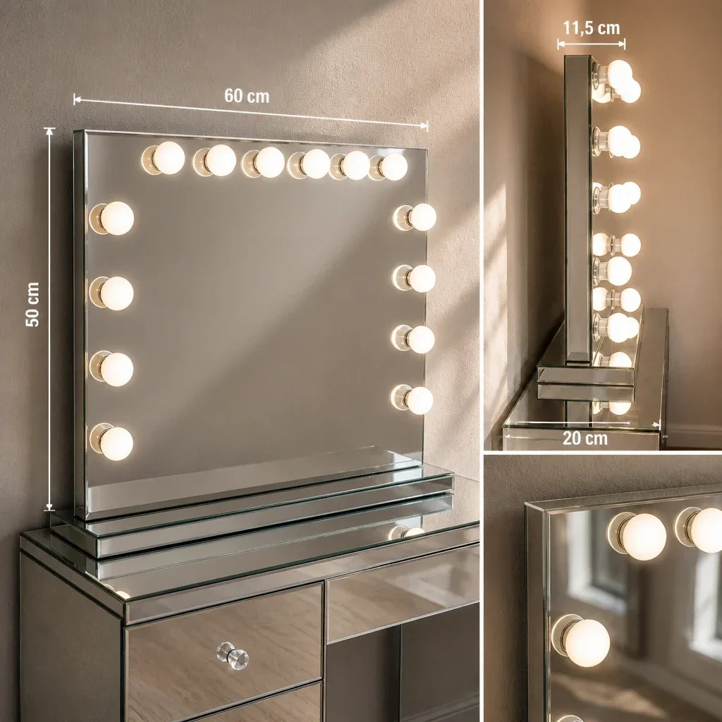 Hollywood Mirror with Lights - Mirrored Silver Frame