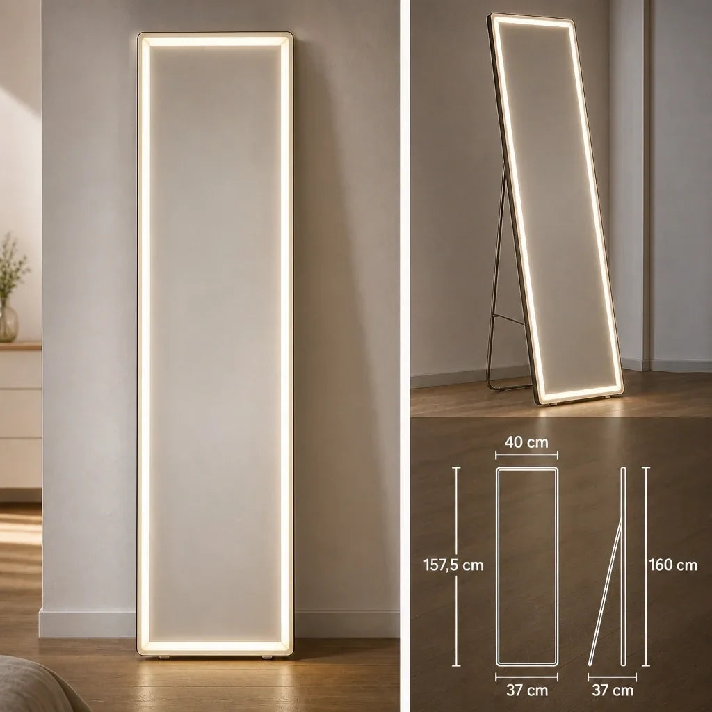 Full Length Floor Mirror with Lights - Aluminium, 160cm