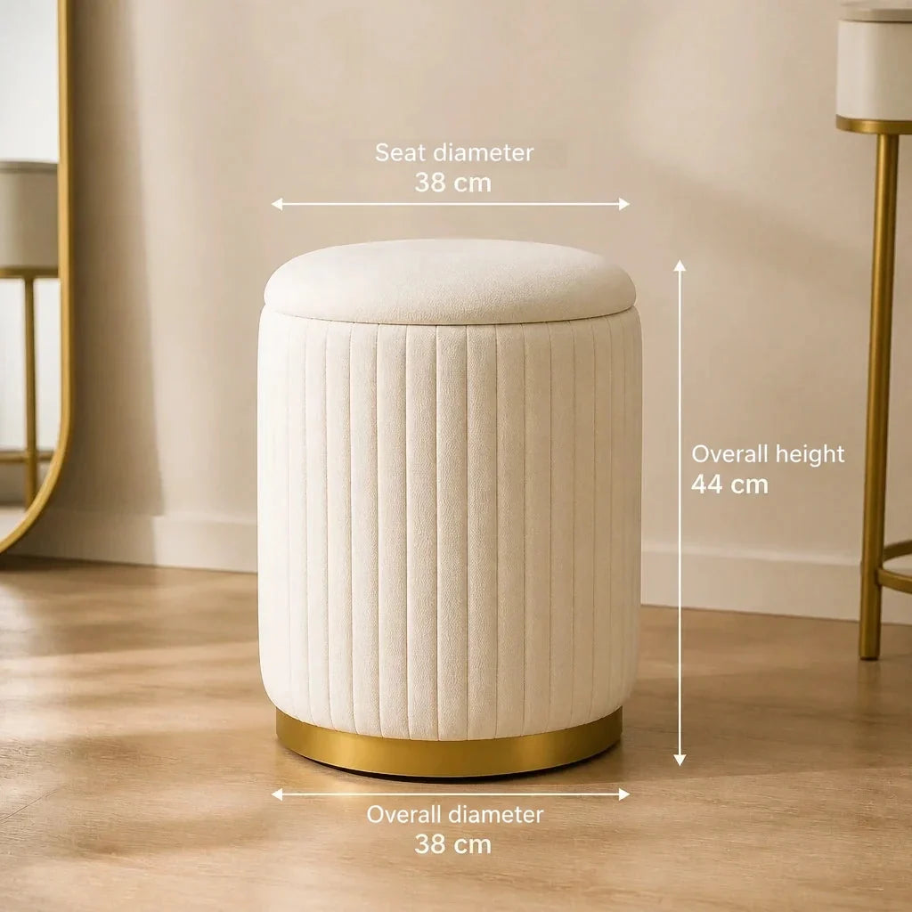 Dressing Table Stool with Storage - Cream Velvet, 43cm