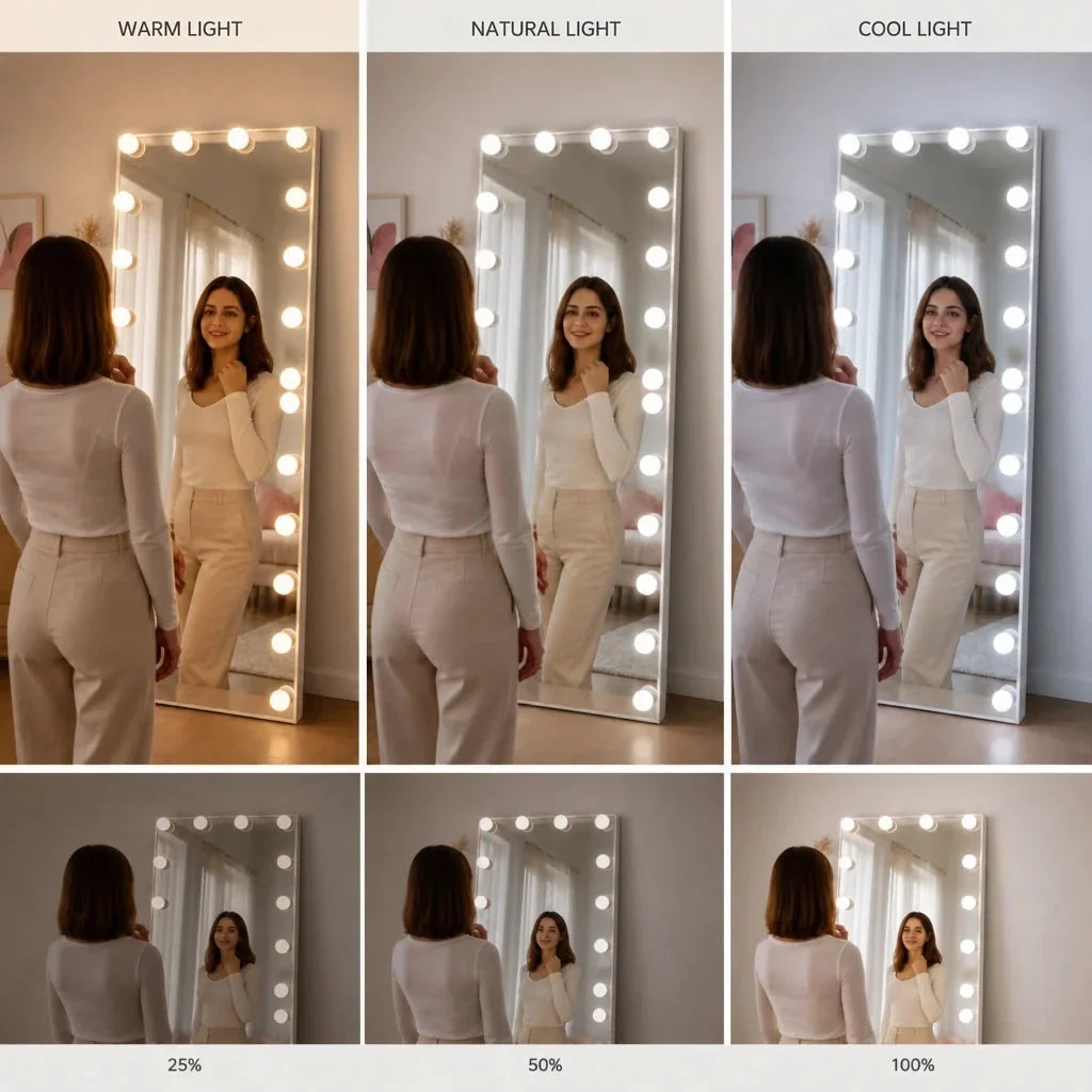 Floor Mirror with Lights - Full Length, White