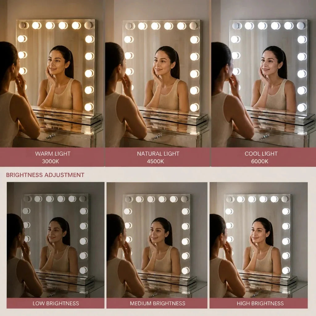 Hollywood Mirror with Lights - Mirrored Silver Frame