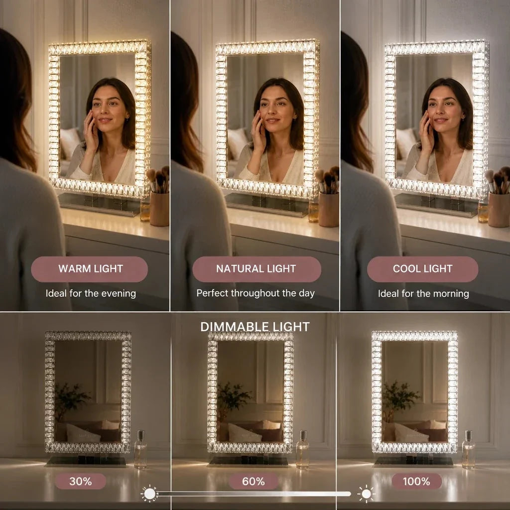 Makeup Mirror with Lights - Crystal Trim, Polished Silver