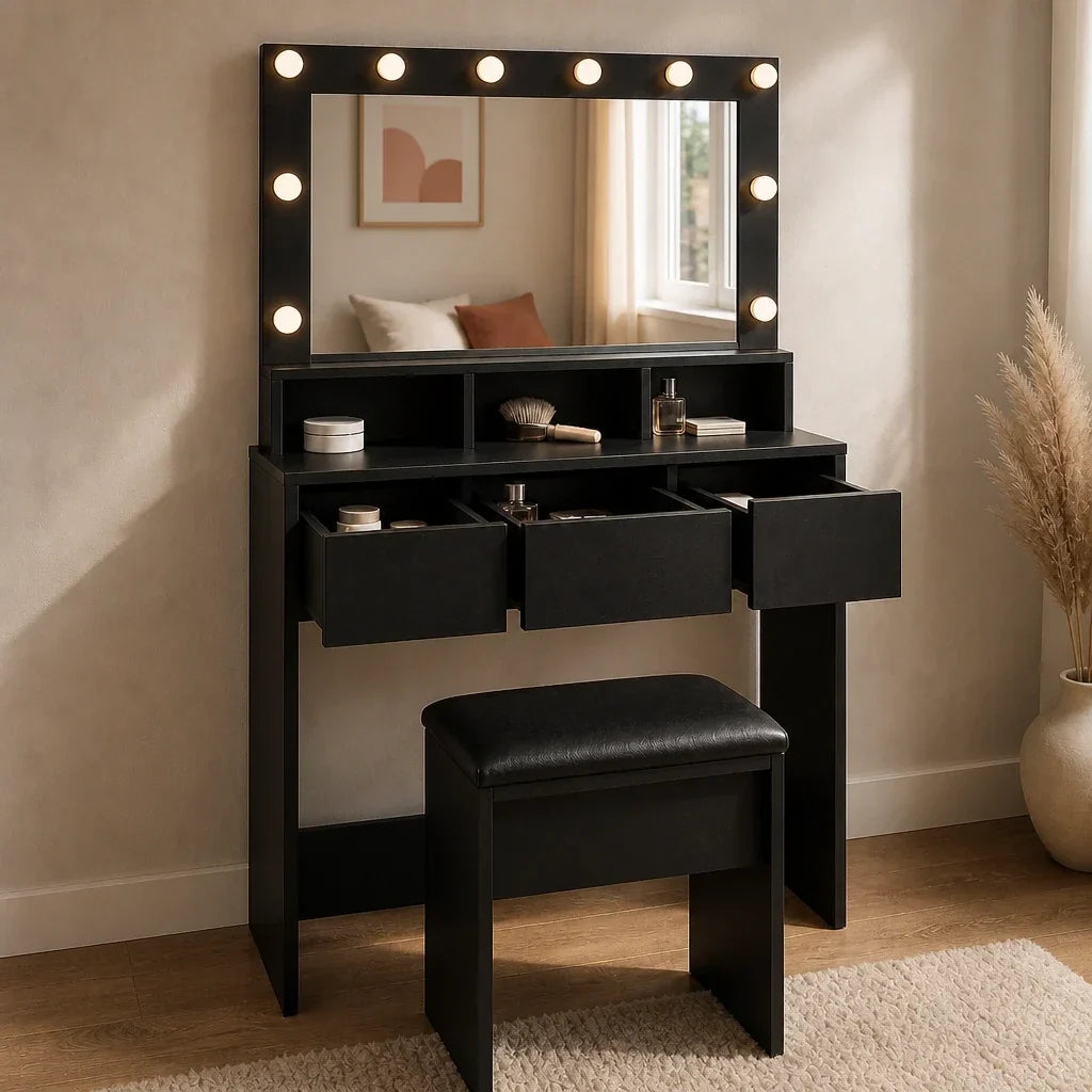 Dressing Table with Hollywood Mirror - Matt Black, 79cm