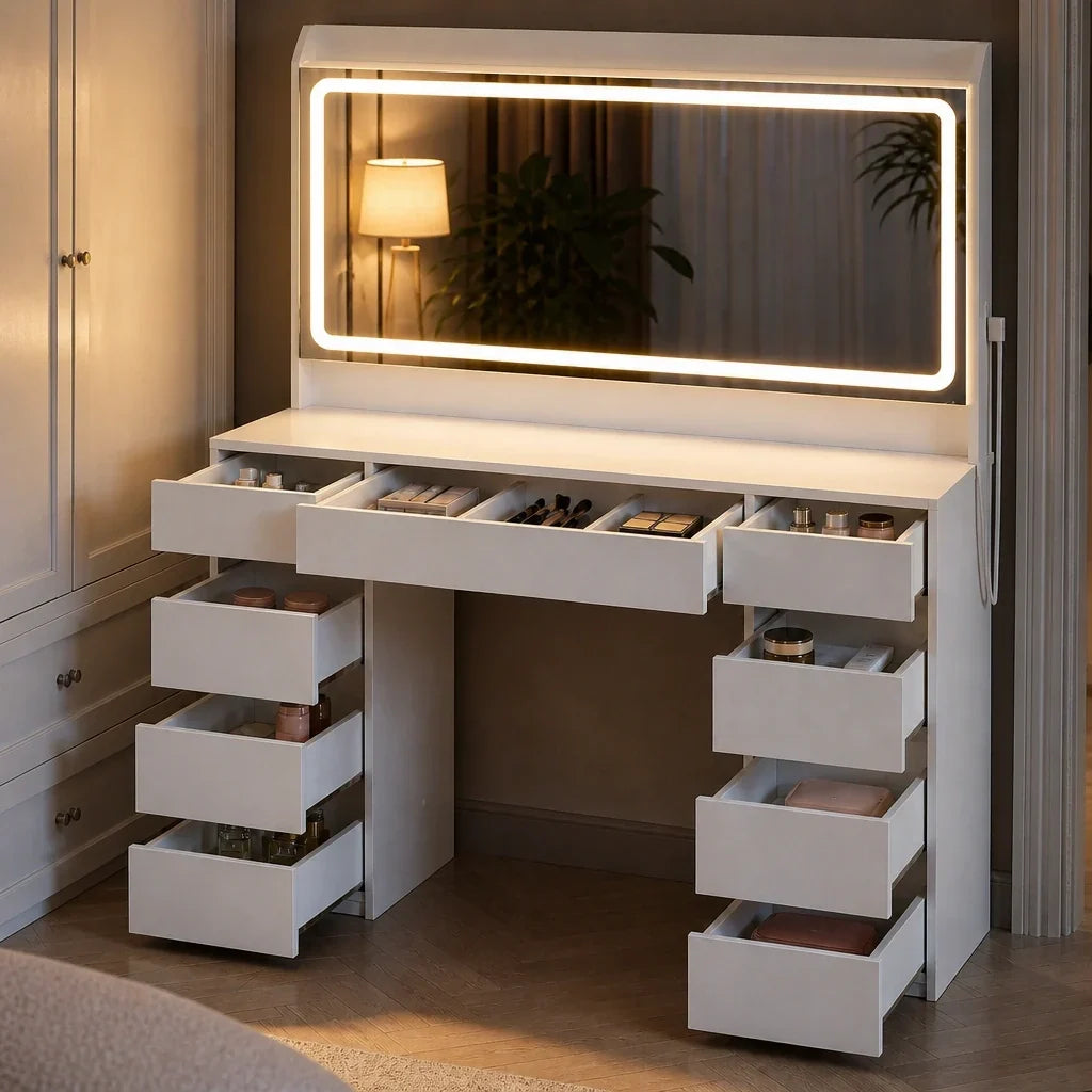 Dressing Table with Hollywood Mirror - White, 108cm