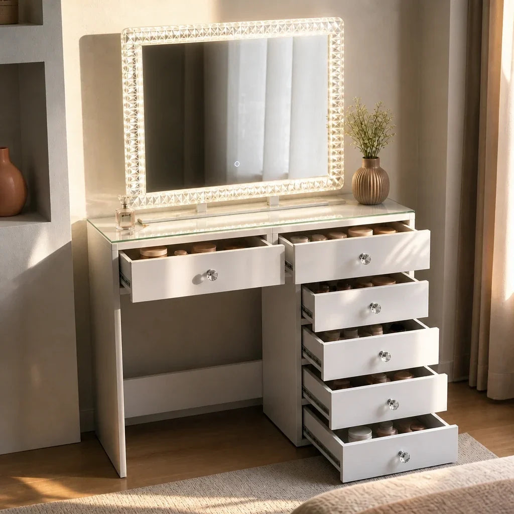 Dressing Table with Mirror 80x60 - White, 120cm