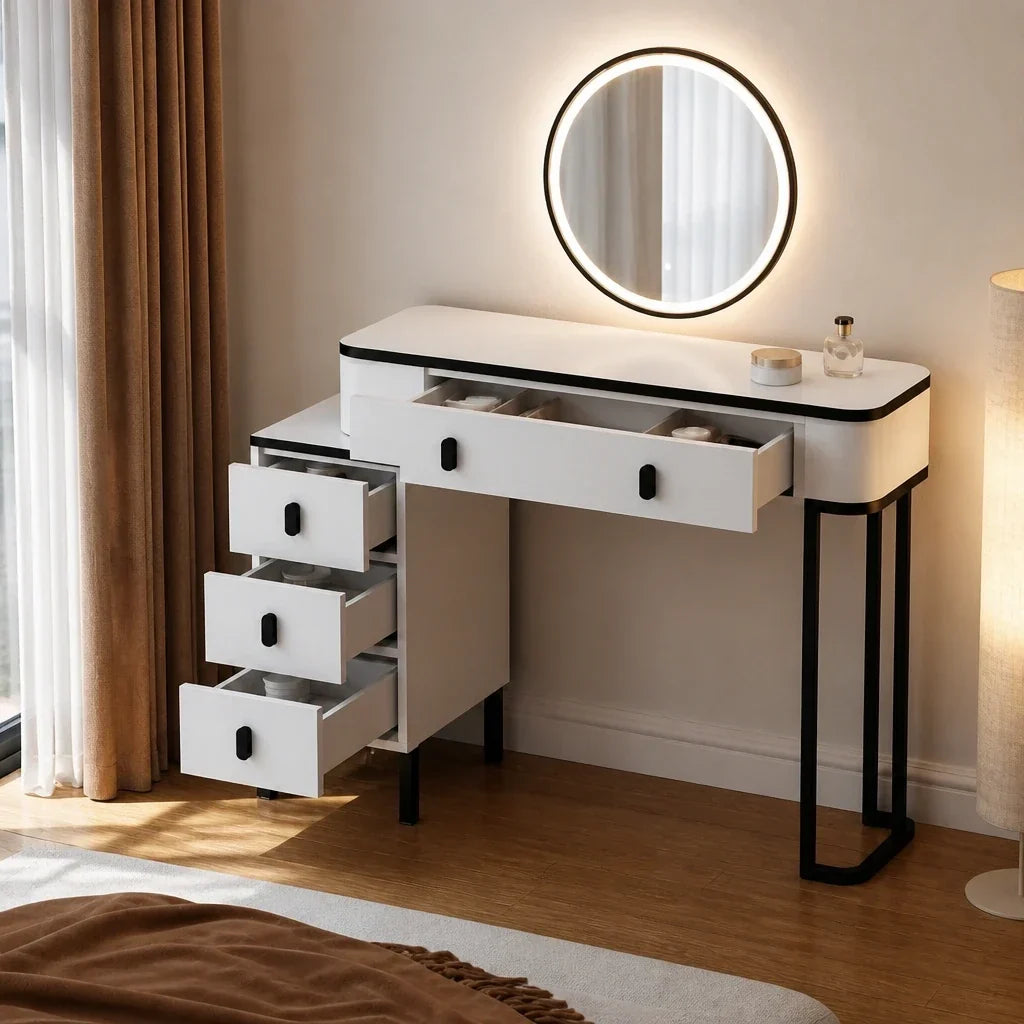 Dressing Table with Mirror - White and Black, 120cm