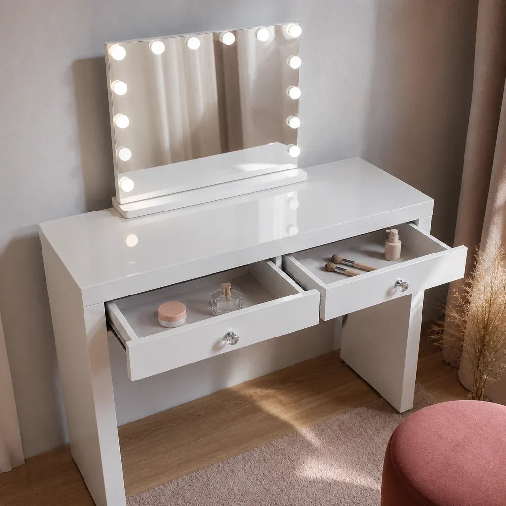 Dressing Table with Mirror and 2 Drawers - White
