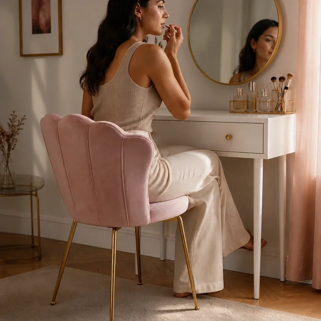 Dressing Table Chair - Velvet, Shell Back