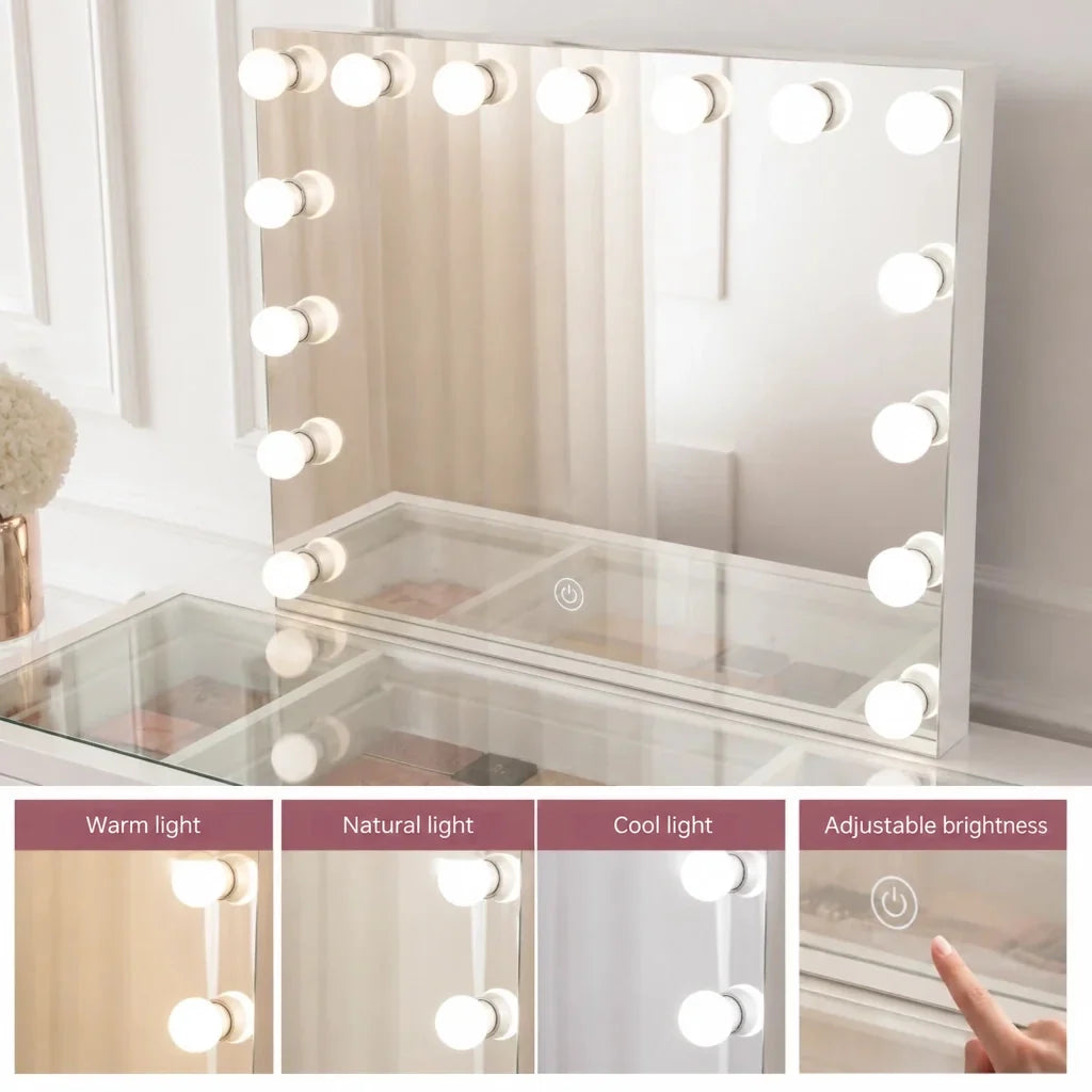 Dressing Table with Mirror and Drawers - White
