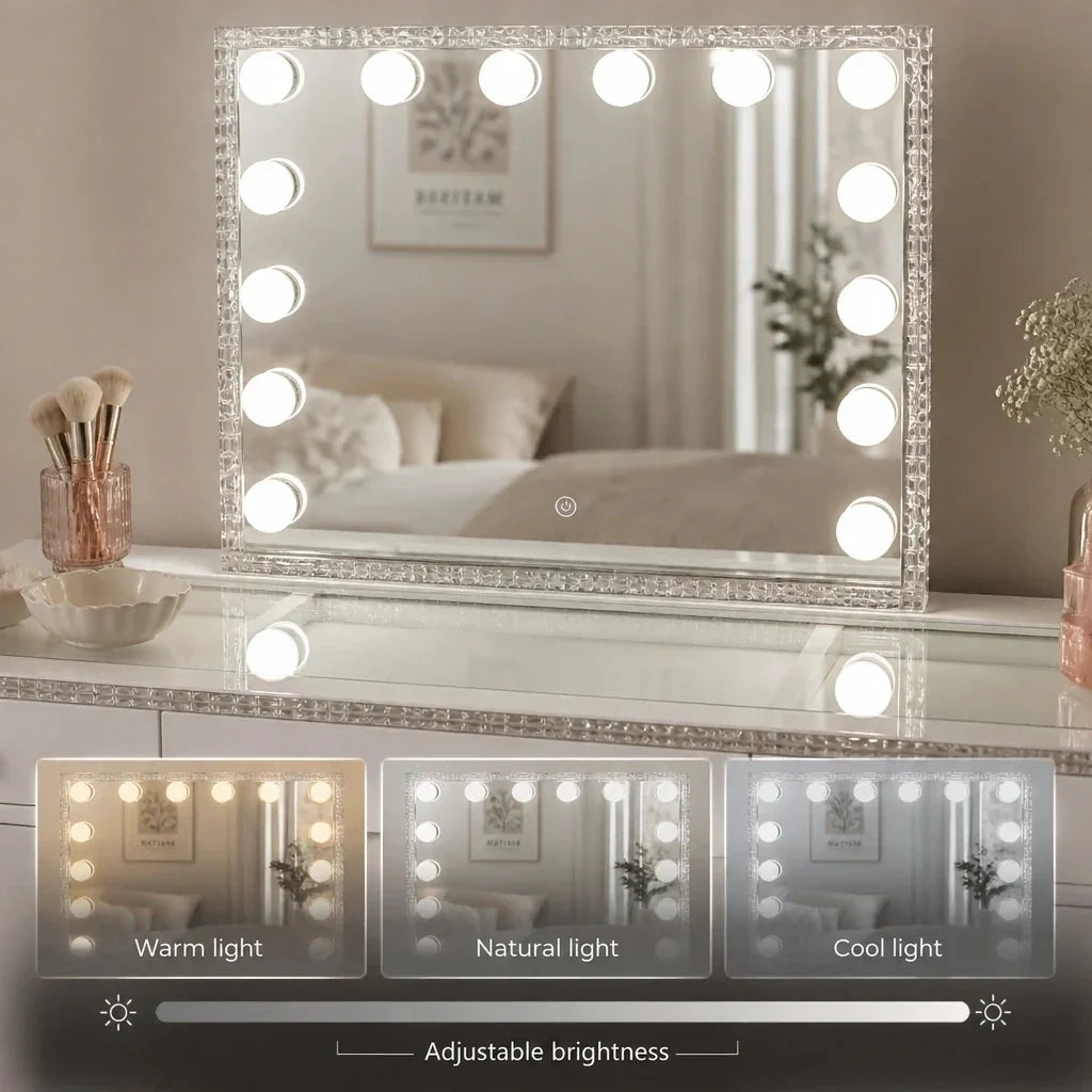 Dressing Table with Mirror and Drawers - White, Crystal