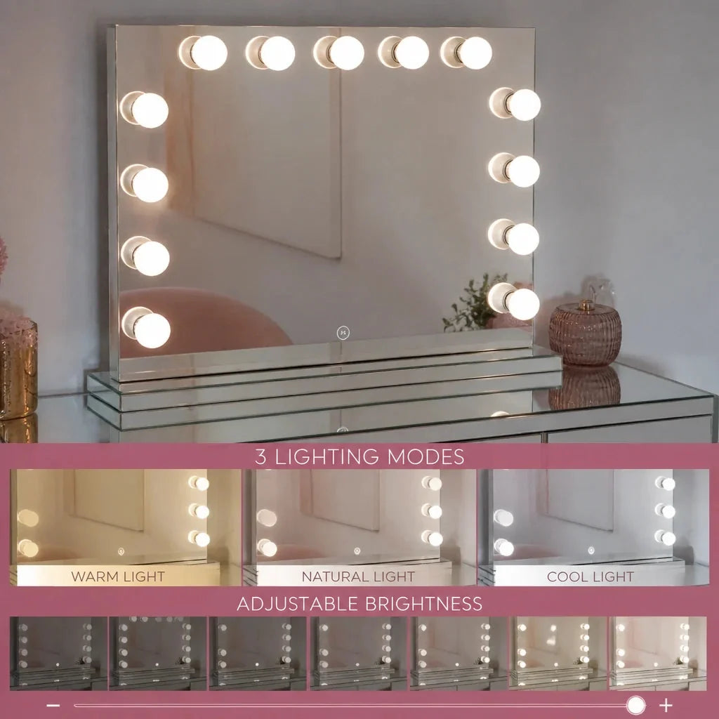 Dressing Table with Mirror and 7 Drawers - Mirrored