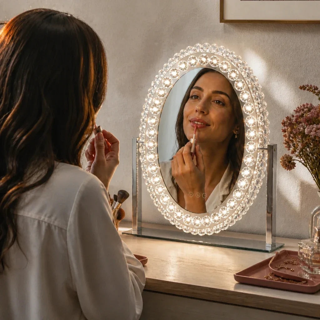 Makeup Mirror with Lights - Oval, Crystal Trim