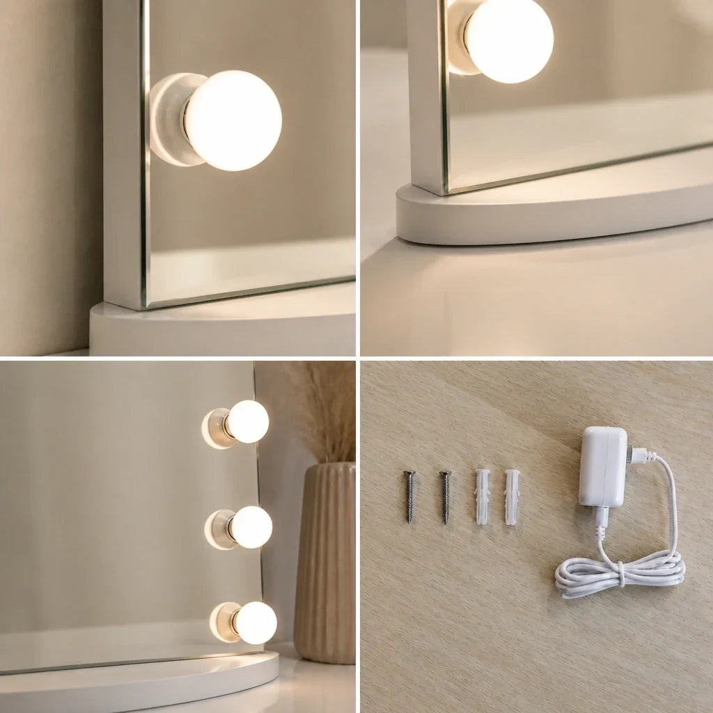 Hollywood Mirror with Lights - Tall, White Finish