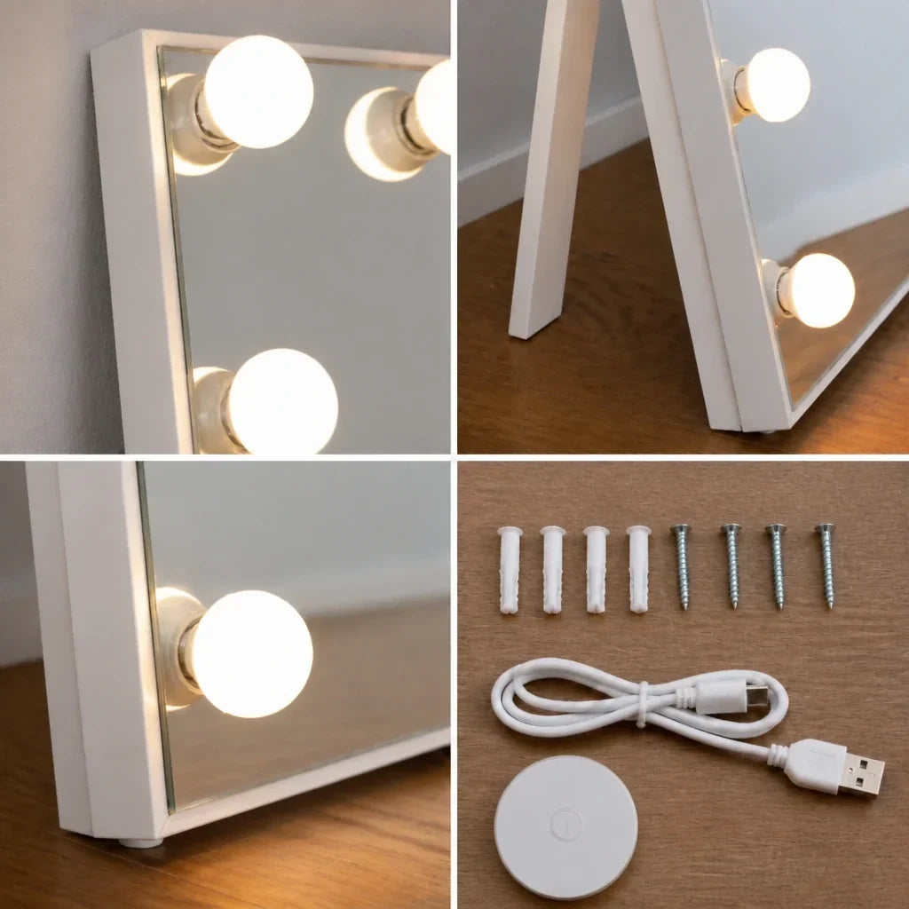 Floor Mirror with Lights - Full Length, White