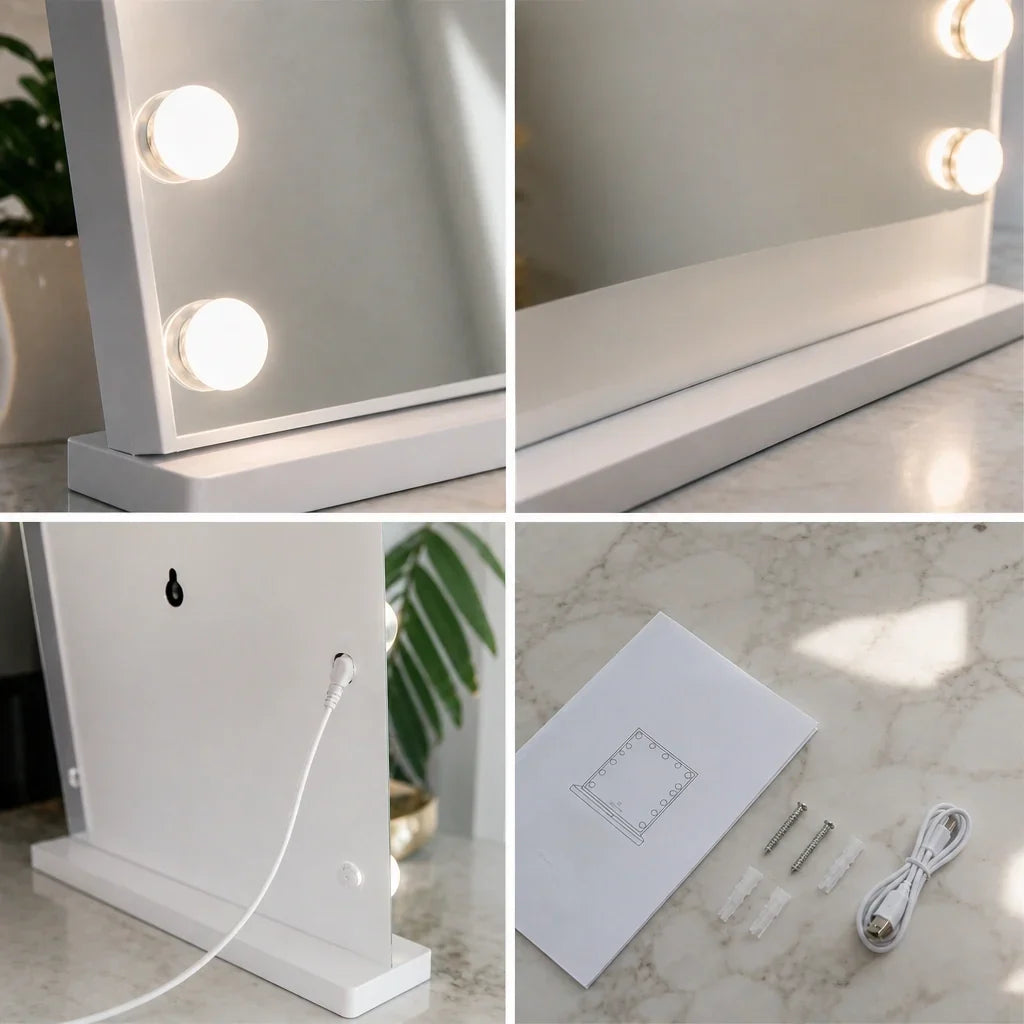Makeup Mirror with Lights and Bluetooth - White