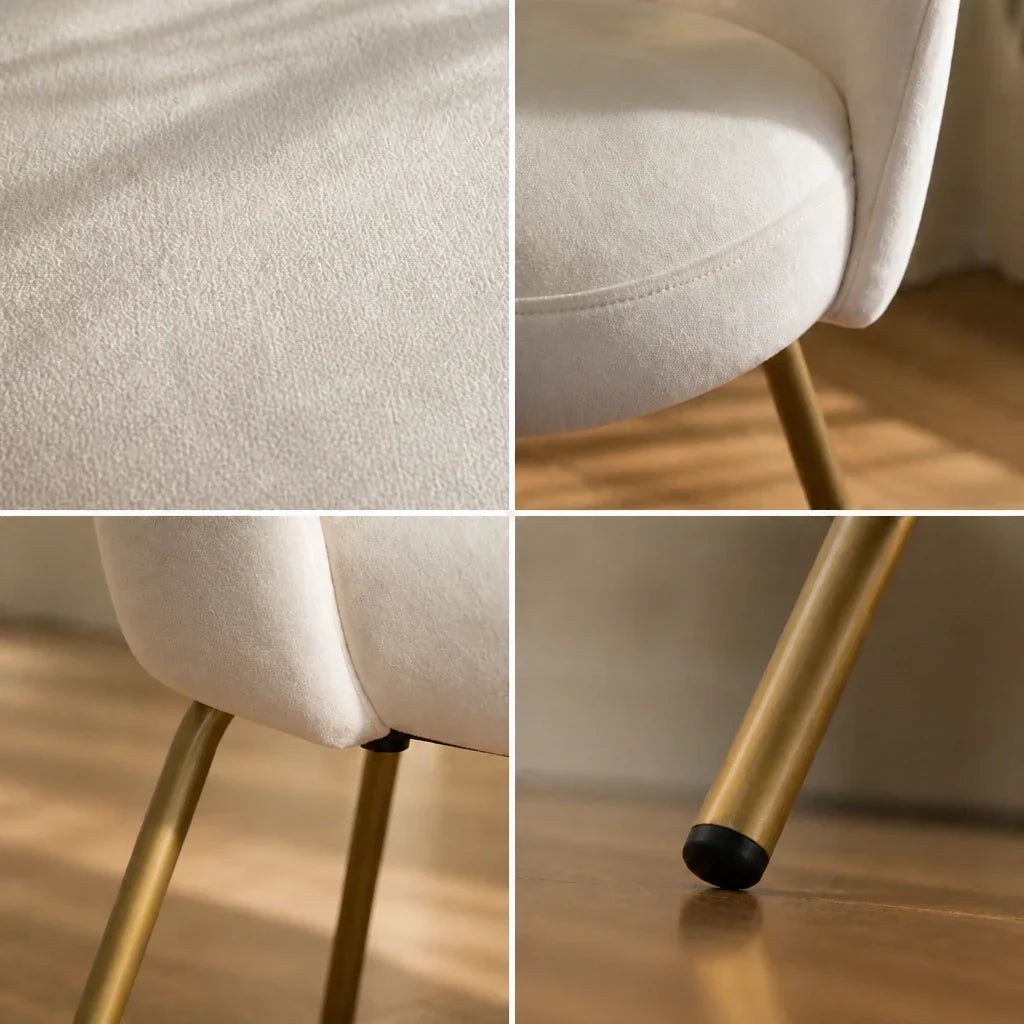 Dressing Table Chair - White Velvet with Gold Legs