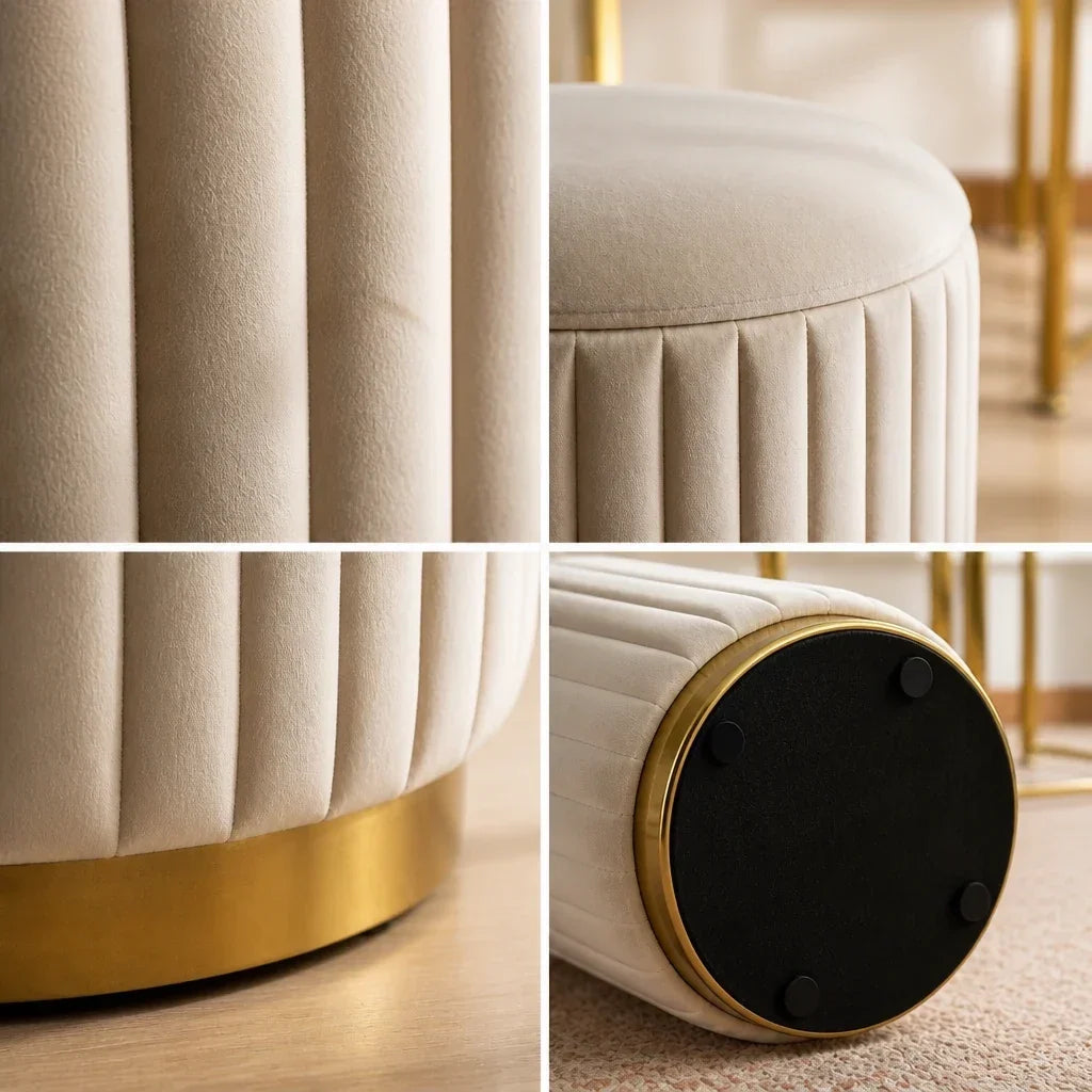 Dressing Table Stool with Storage - Cream Velvet, 43cm