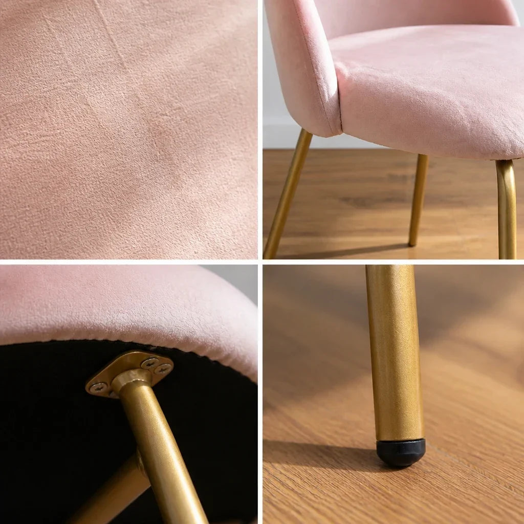 Dressing Table Chair - Pink Velvet with Gold Legs