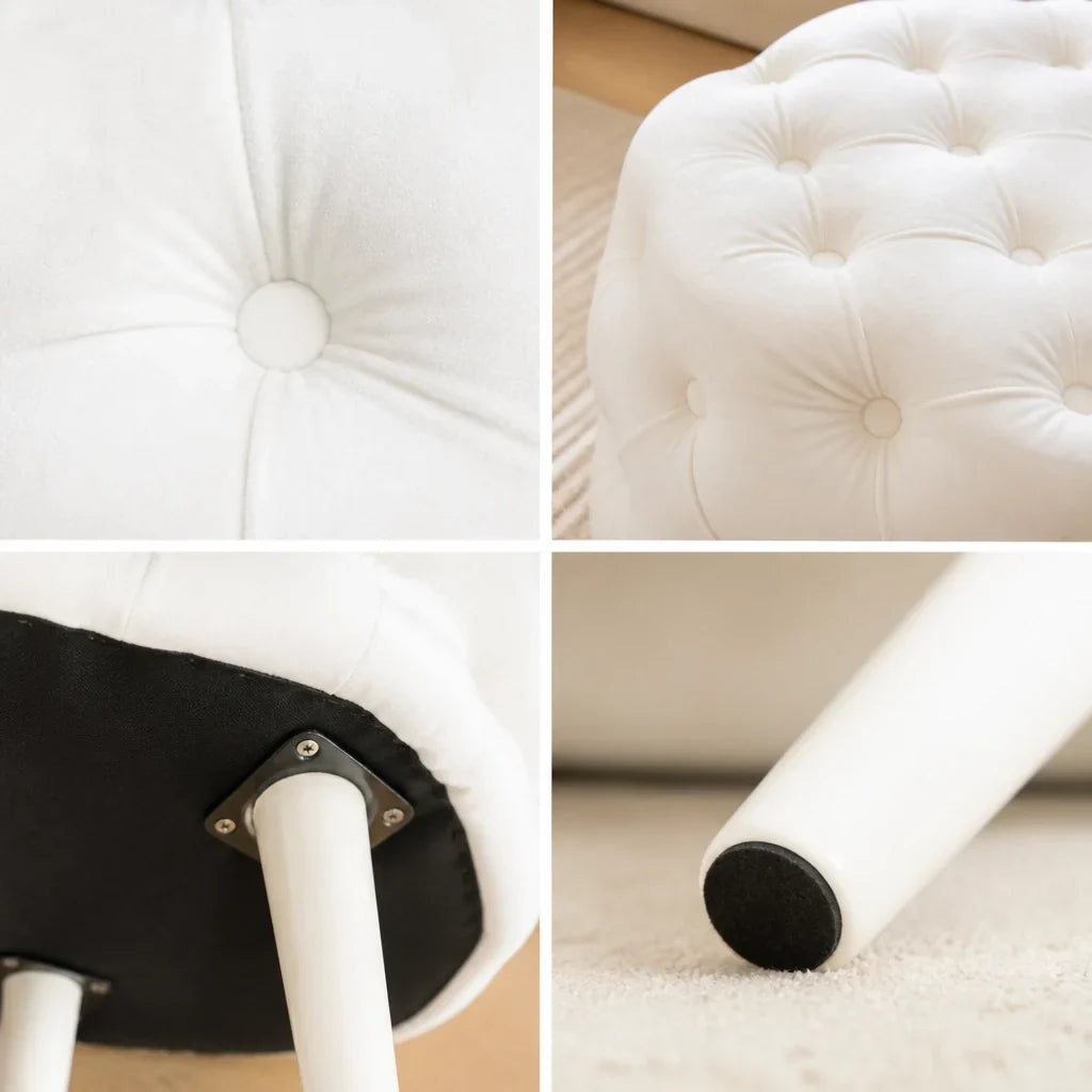 Dressing Table Stool - White Velvet Pouffe