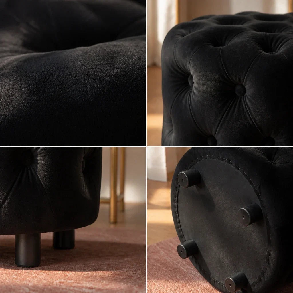 Dressing Table Stool - Black Velvet Pouffe