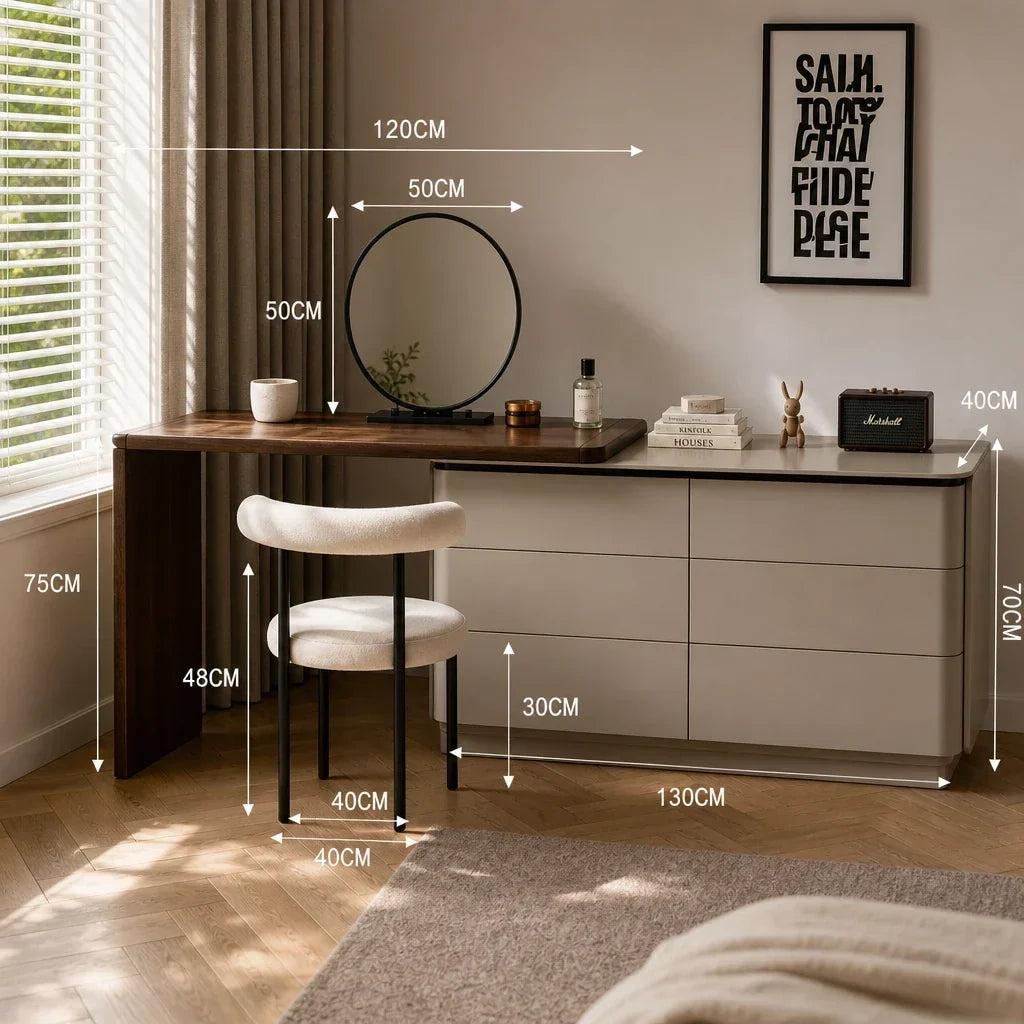Corner Dressing Table with Mirror - Wooden Top, 120cm