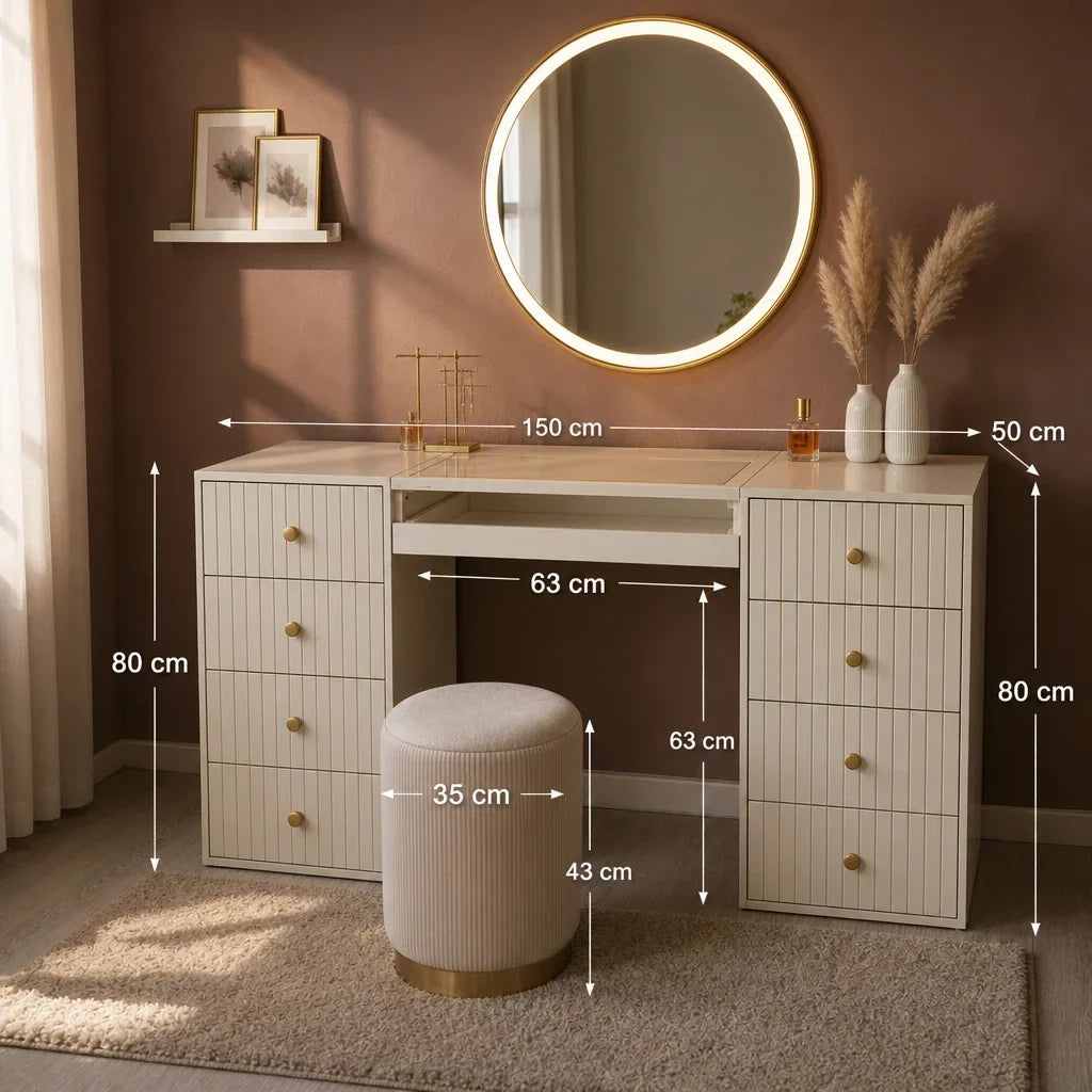 Dressing Table with Drawers - Beige, 150cm