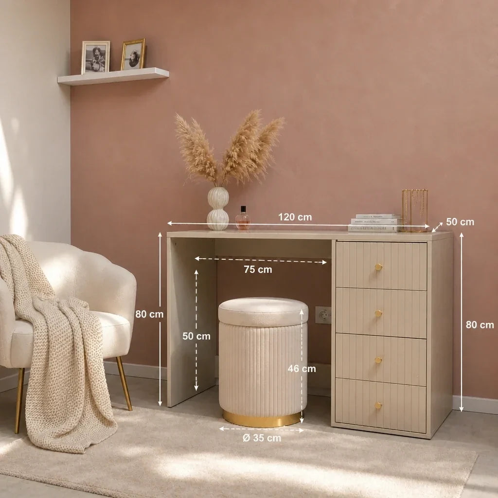 Dressing Table with Drawers - Beige, 120cm
