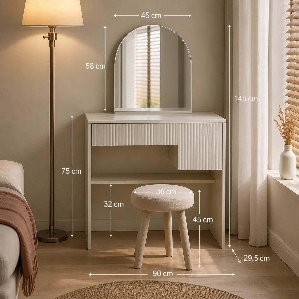 Small Dressing Table with Mirror - Cream White, 90cm