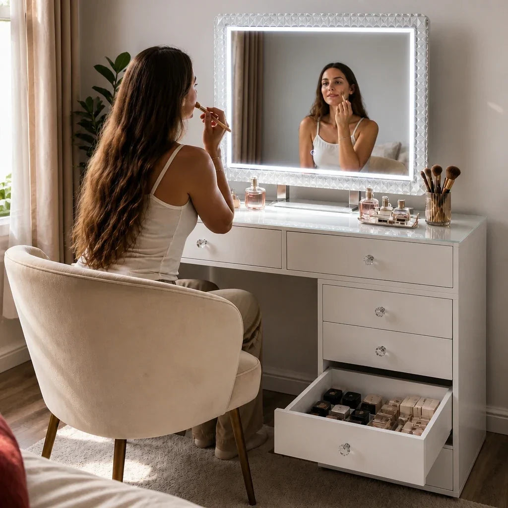Dressing Table with Mirror 80x60 - White, 120cm