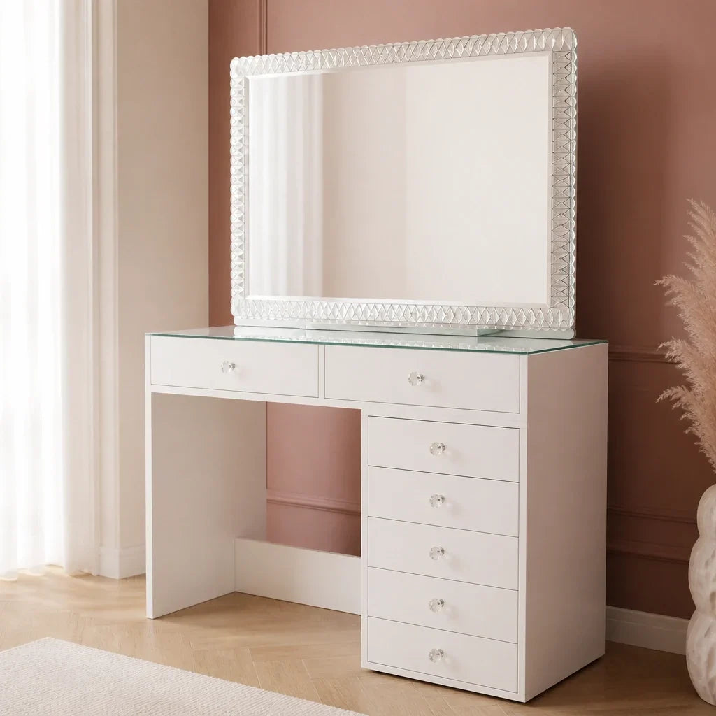 Dressing Table with Mirror 120x80 - White, 120cm
