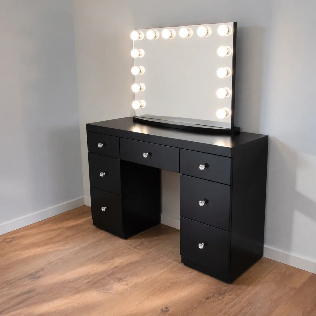 Dressing Table with Mirror and 7 Drawers - Black