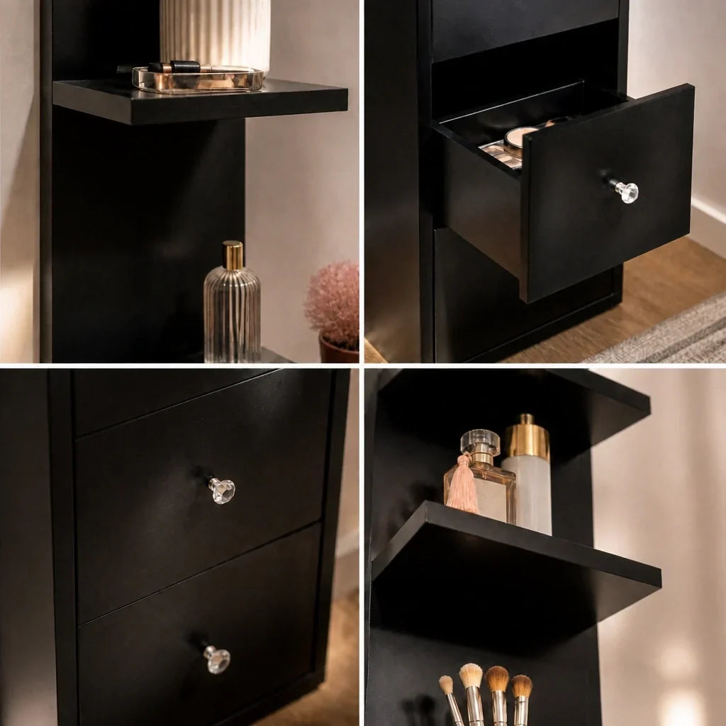 Dressing Table Shelf Unit with 3 Drawers - Black