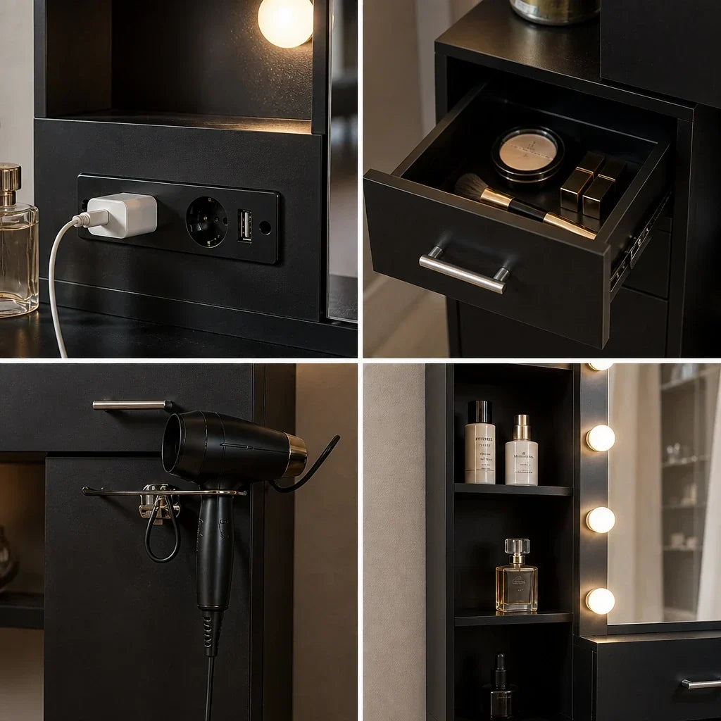 Dressing Table with Hollywood Mirror - Matt Black, 110cm
